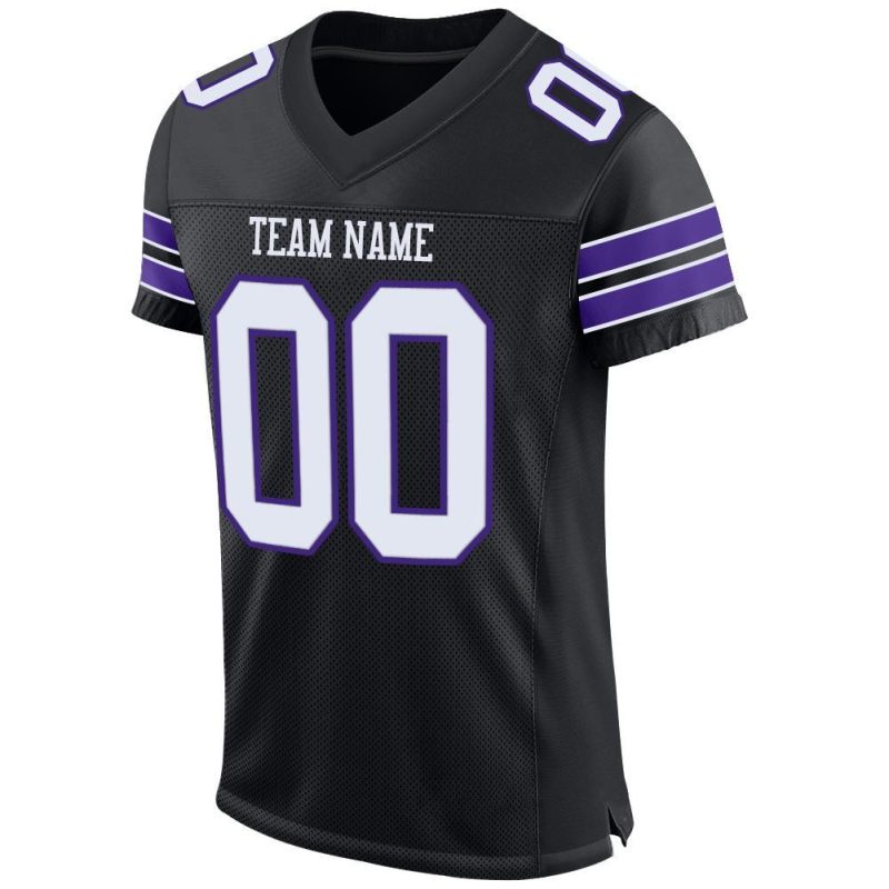 Personalized Black Purple White Mesh Football Jersey for Men and Women Personalized Black White-Purple Mesh Football Jersey
