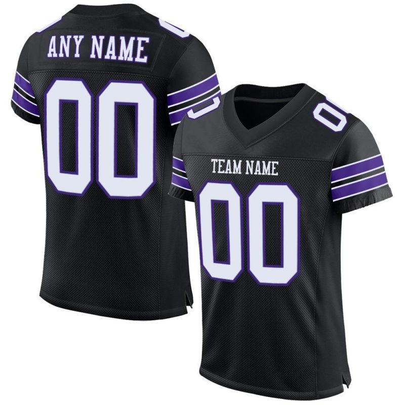 Personalized Black Purple White Mesh Football Jersey for Men and Women Personalized Black White-Purple Mesh Football Jersey