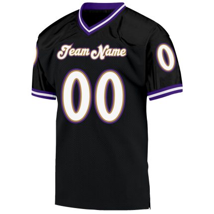 Personalized Throwback Football Jersey in Black, White, and Purple Mesh Personalized Black White-Purple Mesh Throwback Football