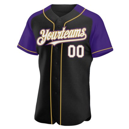 Custom Name Number Baseball Jersey - Personalized Black White Purple Old Gold Authentic Raglan Sleeves Personalized Black