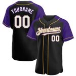 Custom Name Number Baseball Jersey - Personalized Black White Purple Old Gold Authentic Raglan Sleeves Personalized Black