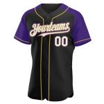 Personalized Black White Purple Gold Baseball Jersey with Raglan Sleeves Personalized Black White Purple-Old Gold Raglan