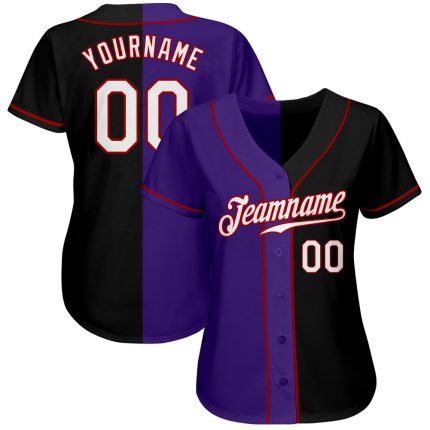 Custom Black White Purple Split Baseball Jersey for Men and Women Personalized Black White-Purple Split Fashion Baseball