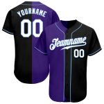 Personalized Black Purple Split Fashion Baseball Jersey for Men and Women Personalized Black White-Purple Split Fashion Baseball
