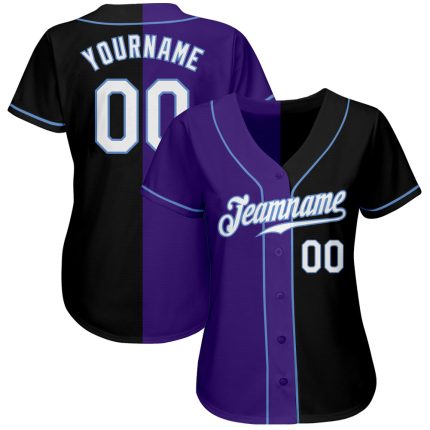 Personalized Black Purple Split Fashion Baseball Jersey for Men and Women Personalized Black White-Purple Split Fashion Baseball