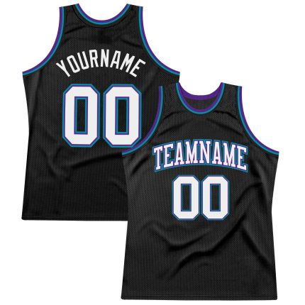 Personalized Basketball Jersey Black White Purple Teal Throwback Style Personalized Black White Purple-Teal Throwback Basketball