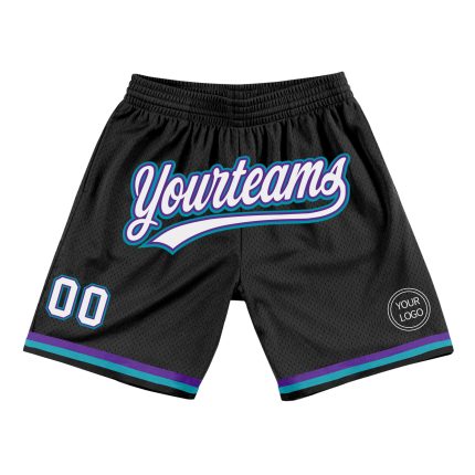 Personalized Black White Purple Teal Basketball Shorts - Throwback Style Personalized Black White Purple-Teal Throwback Basketball