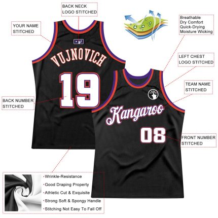 Personalized Black and Purple Throwback Basketball Jersey - Custom Jersey 2 Personalized Black White-Purple Throwback Basketball