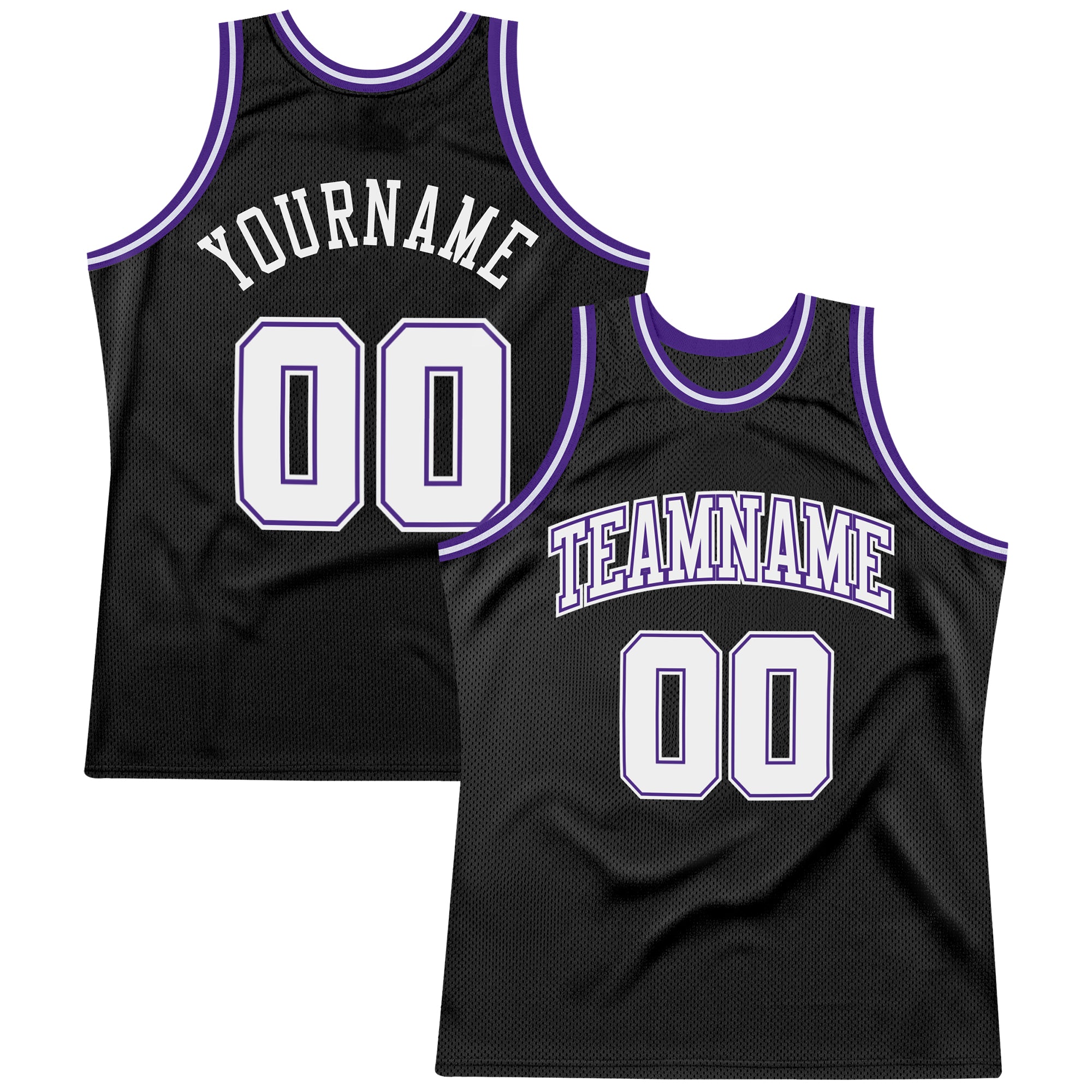 Personalized Black Purple Throwback Basketball Jersey for Men - Style 3 Personalized Black White-Purple Throwback Basketball