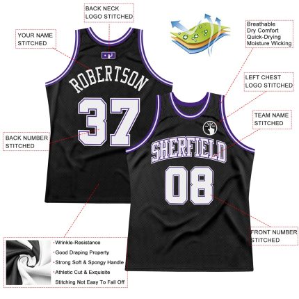 Personalized Black Purple Throwback Basketball Jersey for Men - Style 3 Personalized Black White-Purple Throwback Basketball