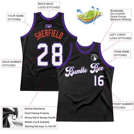 Personalized Throwback Basketball Jersey in Black White Purple - Size 4 Personalized Black White-Purple Throwback Basketball