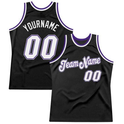Personalized Throwback Basketball Jersey Black White Purple Size 5 Personalized Black White-Purple Throwback Basketball Jersey