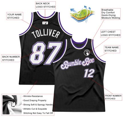 Personalized Throwback Basketball Jersey Black White Purple Size 5 Personalized Black White-Purple Throwback Basketball Jersey