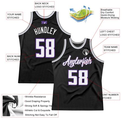 Personalized Black White Purple Throwback Basketball Jersey for Men Personalized Black White-Purple Throwback Basketball