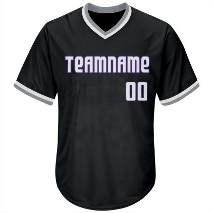 Personalized Black Purple Throwback Baseball Jersey Shirt - Rib-Knit Style Personalized Black White-Purple Throwback Rib-Knit