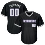 Personalized Black Purple Throwback Baseball Jersey Shirt - Rib-Knit Style Personalized Black White-Purple Throwback Rib-Knit