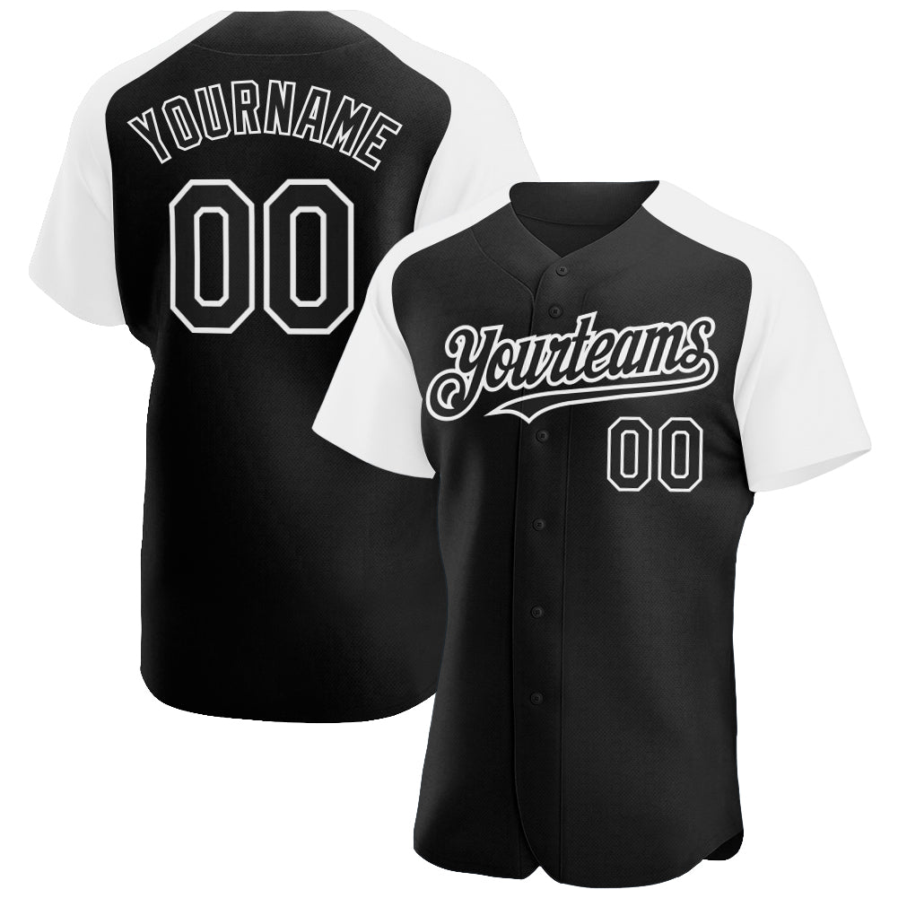 Personalized Baseball Jersey Black White Raglan Sleeves for Custom Sports Wear Personalized Black White Raglan Sleeves Baseball