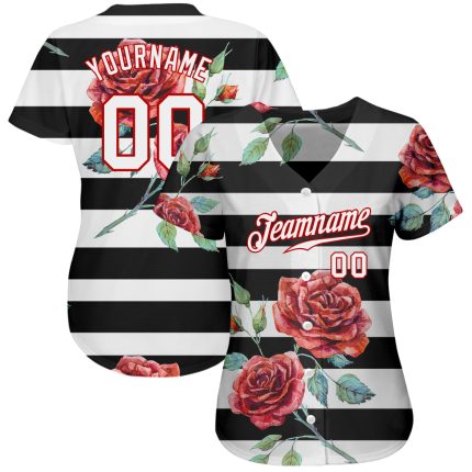 Personalized 3D Mandalas Baseball Jersey in Black, White, and Red Colors Personalized Black White-Red 3D Mandalas Baseball
