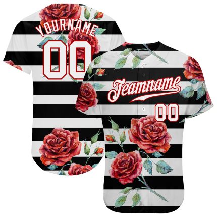 Personalized 3D Mandalas Baseball Jersey in Black, White, and Red Colors Personalized Black White-Red 3D Mandalas Baseball