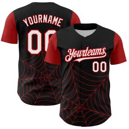 Custom Name Number Baseball Jersey 3D Spider Web Pattern Black White Red Authentic Design Personalized Black White-Red 3D