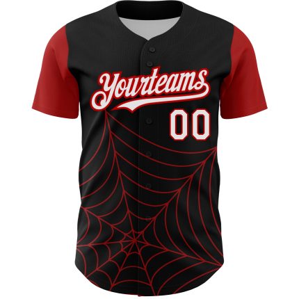 Custom Name Number Baseball Jersey 3D Spider Web Pattern Black White Red Authentic Design Personalized Black White-Red 3D