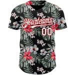 Custom Personalized Tropical Hawaii Plant Baseball Jersey - 3D Black White Red Design with Name and Number Personalized Black