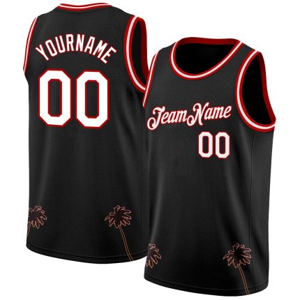 Custom Name Number Basketball Jersey Hawaii Palm Trees 3D Pattern Black White Red Authentic Personalized Black White-Red