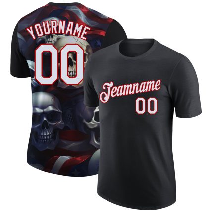 Custom Name 3D Skull American Flag Personalized Performance T-Shirt Black Red White Personalized Black White-Red 3D Skull