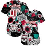 Custom 3D Skull Baseball Jersey - Personalized Black White Red Design with Custom Name and Number Personalized Black White-Red