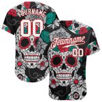 Custom 3D Skull Baseball Jersey - Personalized Black White Red Design with Custom Name and Number Personalized Black White-Red