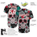 Personalized 3D Skull Baseball Jersey in Black, White & Red Fashion Design Personalized Black White-Red 3D Skull Fashion