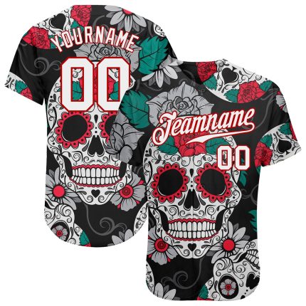 Personalized 3D Skull Baseball Jersey in Black, White & Red Fashion Design Personalized Black White-Red 3D Skull Fashion