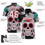 Custom Name Number 3D Skull Golf Polo Shirt - Personalized Black Red and White Fashion Performance Wear Personalized Black