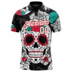 Custom Name Number 3D Skull Golf Polo Shirt - Personalized Black Red and White Fashion Performance Wear Personalized Black