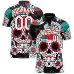 Personalized 3D Skull Golf Polo Shirt in Black White Red - Fashion Performance Wear Personalized Black White-Red 3D Skull