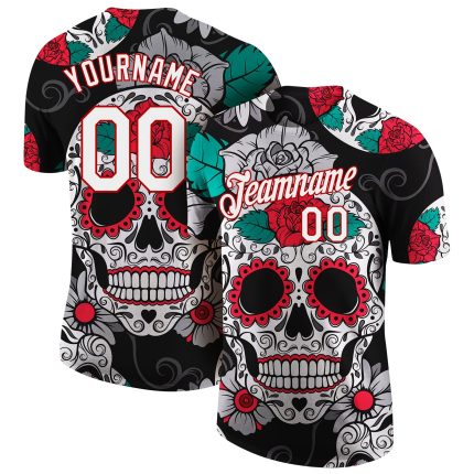 Personalized 3D Skull Fashion T-Shirt | Black Red White Performance Tee Personalized Black White-Red 3D Skull Fashion Performance