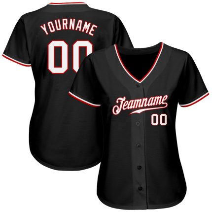 Custom Authentic Baseball Jersey with Personalized Name and Number - Black White and Red Team Colors Personalized Black White-Red