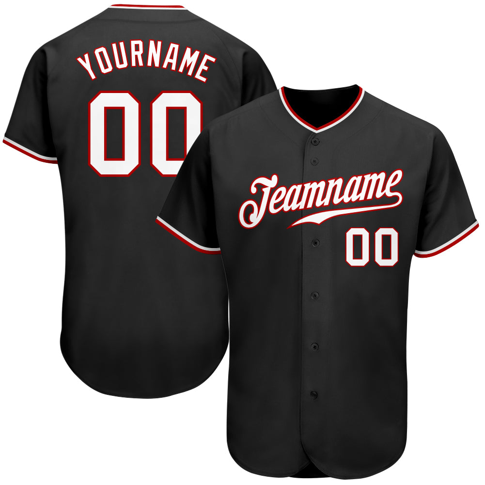 Custom Authentic Baseball Jersey with Personalized Name and Number - Black White and Red Team Colors Personalized Black White-Red