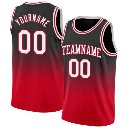Custom Name & Number Basketball Jersey - Personalized Black White Red Authentic Fade Fashion Style Personalized Black White-Red