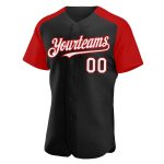 Custom Baseball Jersey with Personalized Name and Number - Black White Red Authentic Raglan Sleeves Personalized Black White-Red