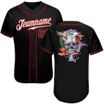 Personalized Black Red White Skull Fashion Baseball Jersey for Men and Women Personalized Black White-Red Authentic Skull