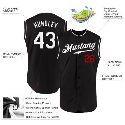 Custom Name Number Personalized Baseball Jersey Black White Red Sleeveless Authentic Team Personalized Black White-Red Authentic