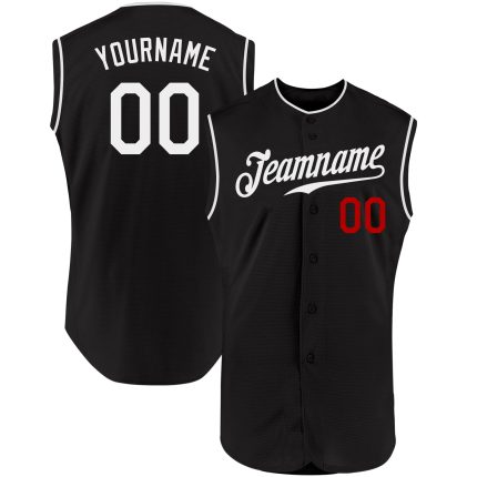 Custom Name Number Personalized Baseball Jersey Black White Red Sleeveless Authentic Team Personalized Black White-Red Authentic