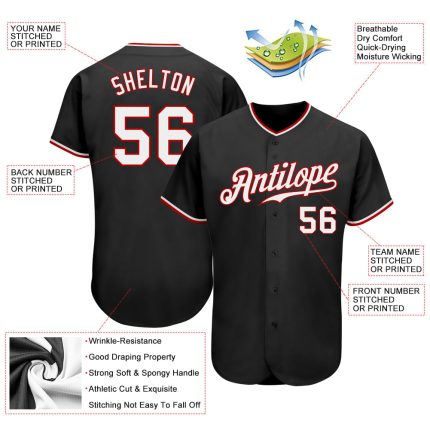 Custom Team Softball Jersey - Personalized Black White Red with Name & Number Personalized Black White-Red Authentic Softball