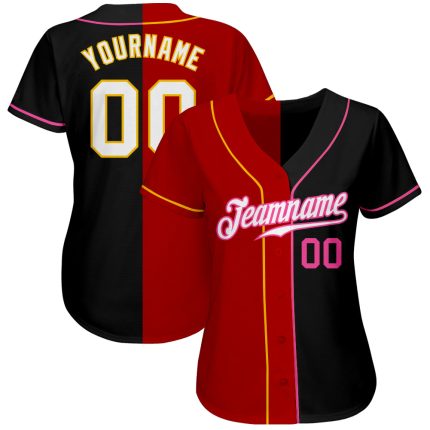 Personalized Authentic Black Red White Split Fashion Baseball Jersey Personalized Black White-Red Authentic Split Fashion