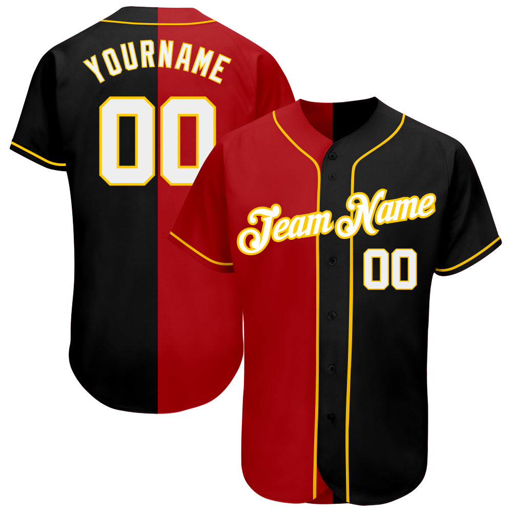 Custom Split Fashion Baseball Jersey - Personalized Black White Red with Team Name & Number Personalized Black White-Red