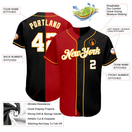 Custom Name and Number Black White-Red Softball Jersey - Personalized Authentic Split Fashion Team Gear Personalized Black