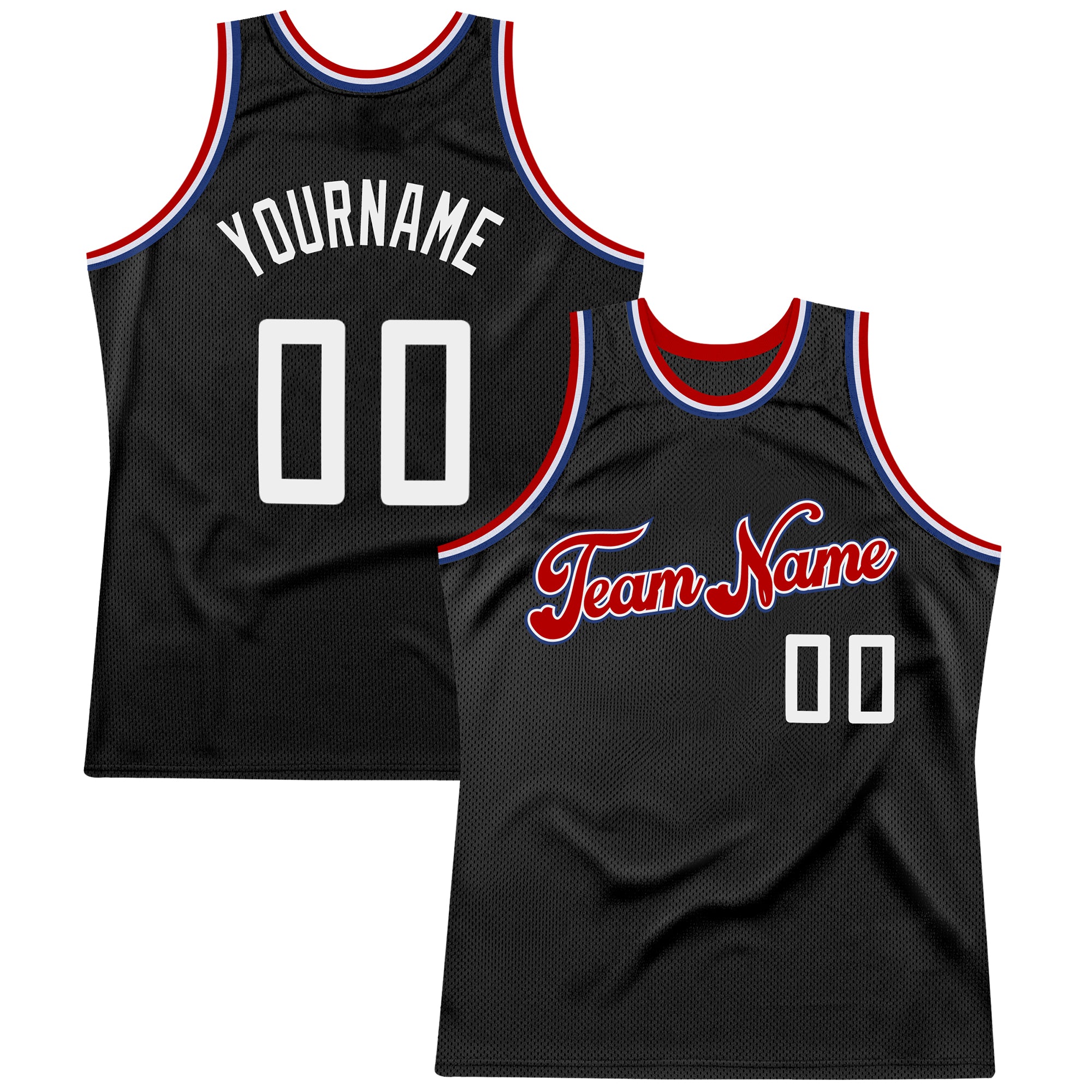 Custom Name Number Authentic Basketball Jersey Black White Red Throwback - Personalized Team Jersey Personalized Black White-Red