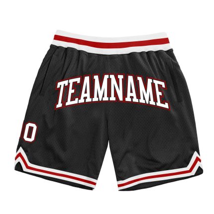 Personalized Authentic Basketball Shorts in Black White and Red - Throwback Style Personalized Black White-Red Authentic