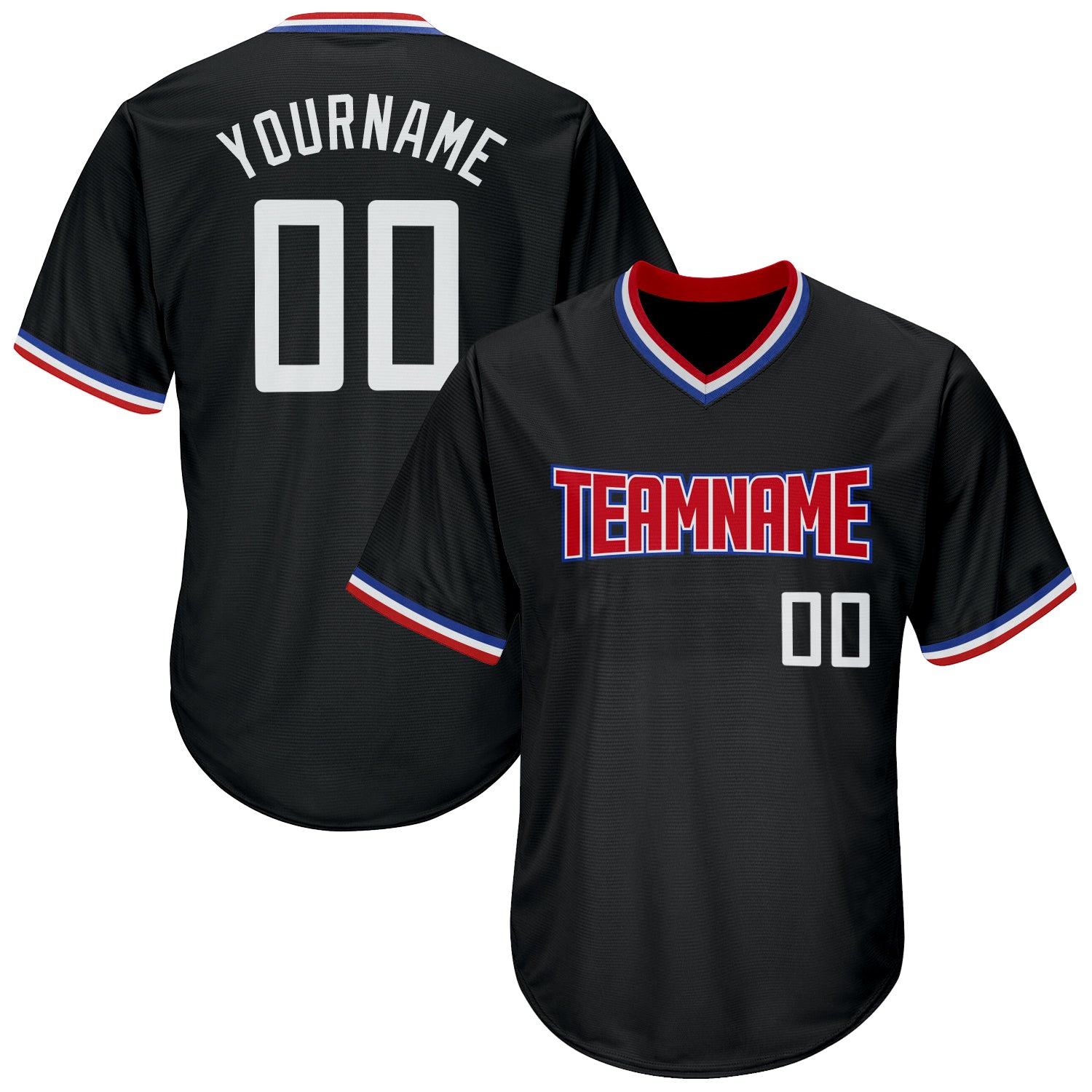 Personalized Authentic Baseball Jersey Shirt - Black Red White Rib-Knit Throwback Design Personalized Black White-Red Authentic